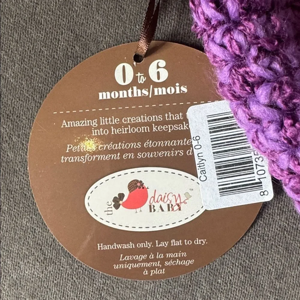 Daisy Baby Infant Girls Amethyst Hat Beanie with Pompoms Size 0-6 months NEW